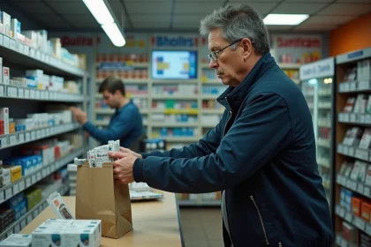 Un homme d'une cinquantaine d'années achète plusieurs cartouches de cigarettes dans un bureau de tabac belge près de la frontière