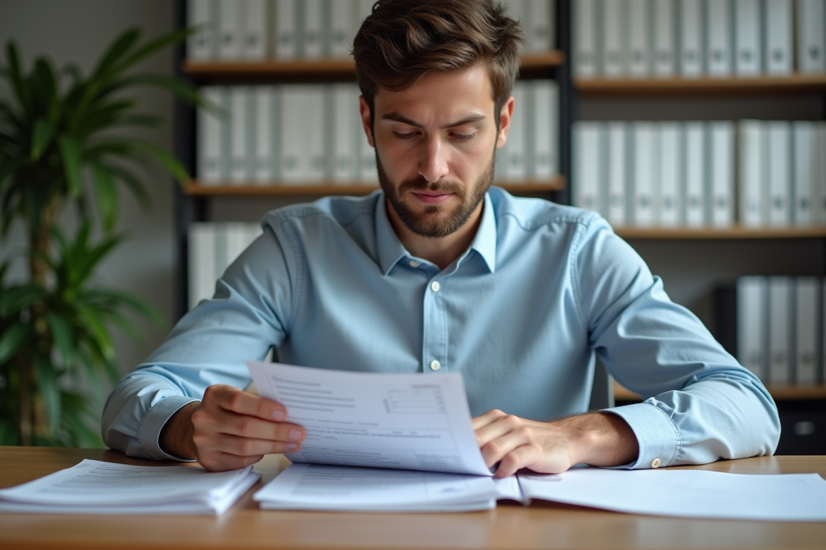 Employé administratif traitant des formulaires de santé