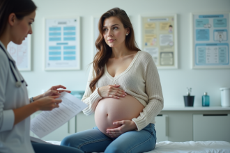 Femme enceinte en consultation médicale rassurante