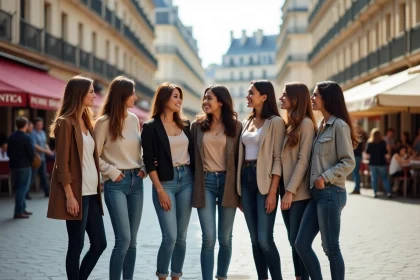 Groupe de femmes fran&ccedil;aises dans un square parisien
