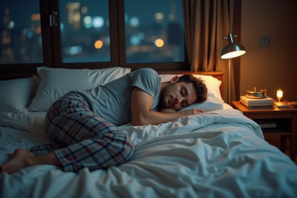 Homme dormant paisiblement dans une chambre moderne