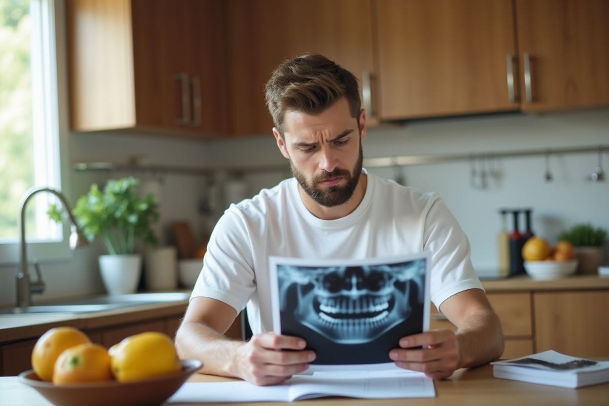 Jeune homme regardant une radio dentaire