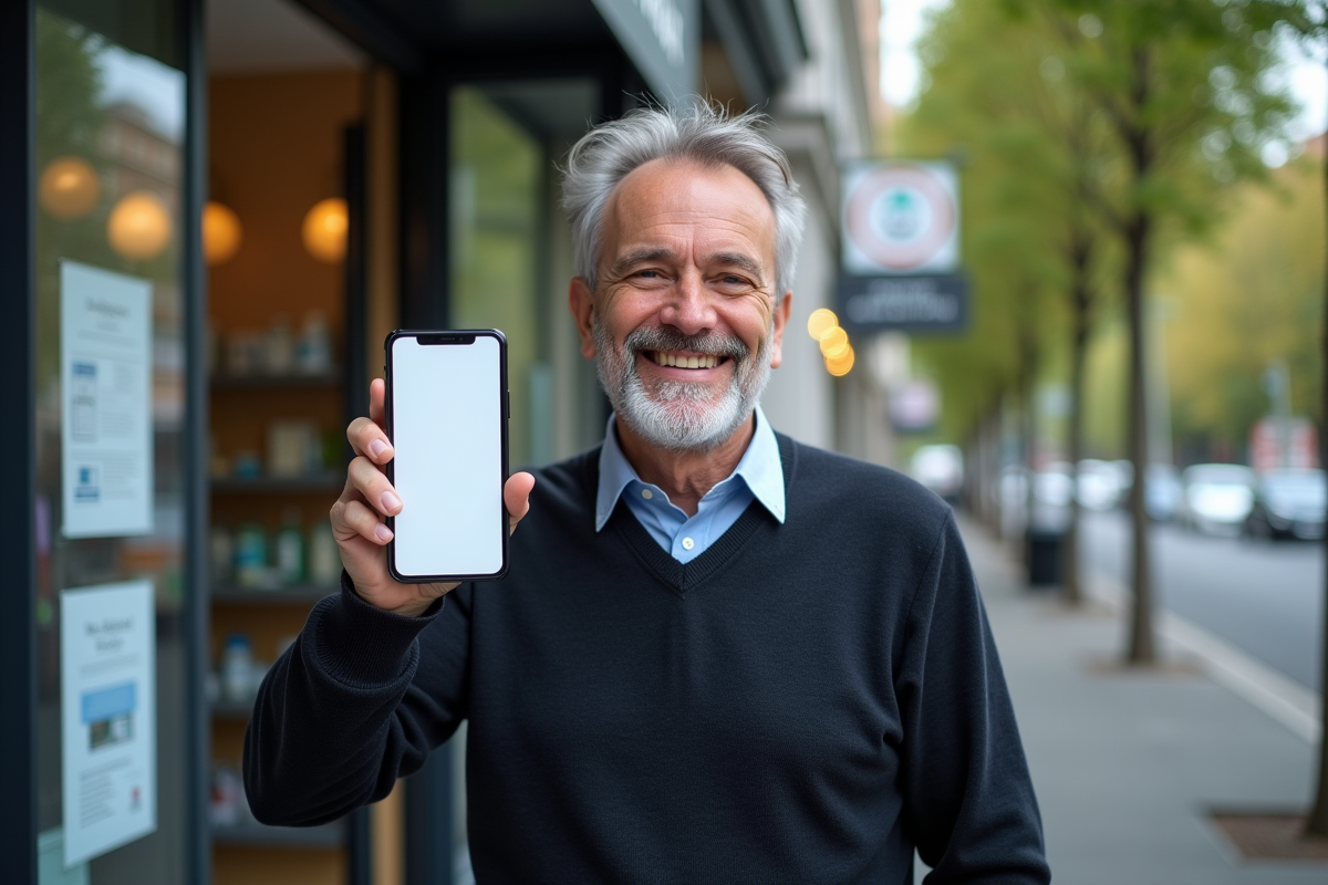 Homme montrant son certificat vaccination sur smartphone