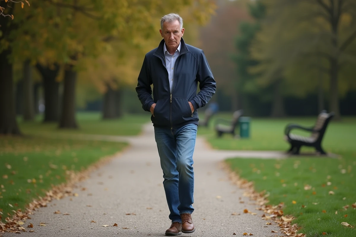 Homme se tenant le genou dans un parc tranquille