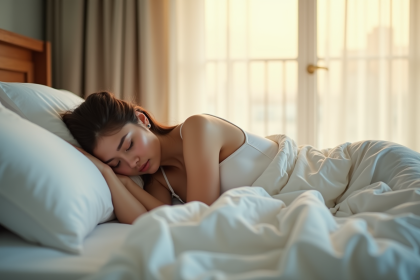 Jeune femme dormant paisiblement dans une chambre lumineuse
