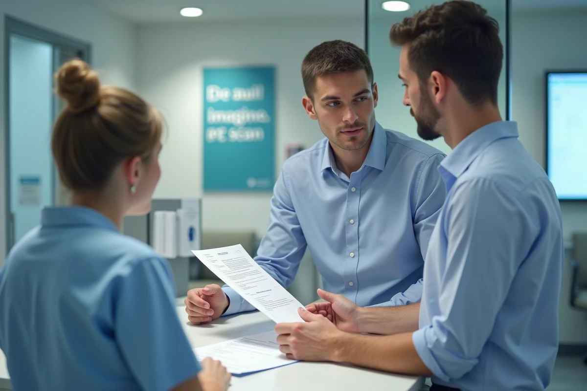 Jeune homme discutant avec un professionnel de sant&eacute; au bureau