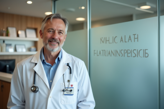 Médecin homme en blouse blanche dans une clinique moderne