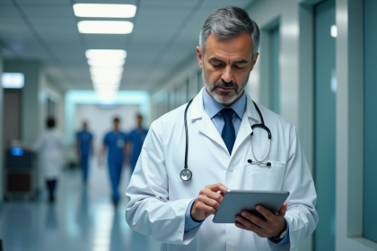 Medecin en blouse blanche dans un hôpital moderne