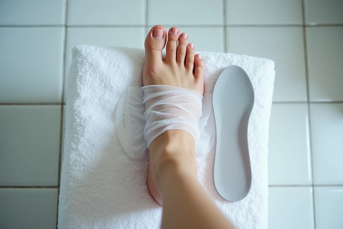 Protocole de traitement maison de l'épine calcanéenne avec semelle orthopédique et poche de froid