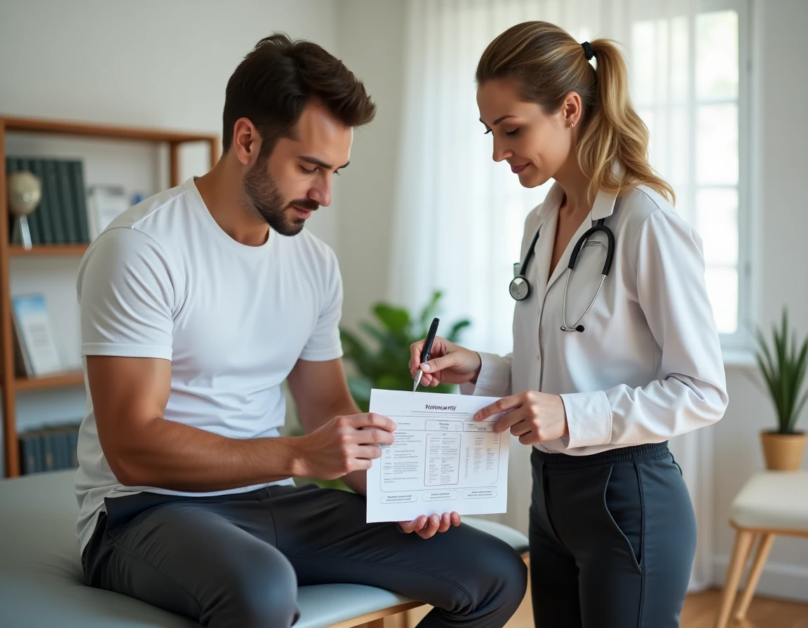 Patient et ostéopathe discutant du rythme de suivi ostéopathique et du calendrier des séances préventives